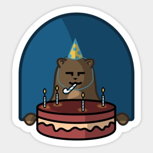 Adorable Bear Loving It's Birthday Cake Sticker